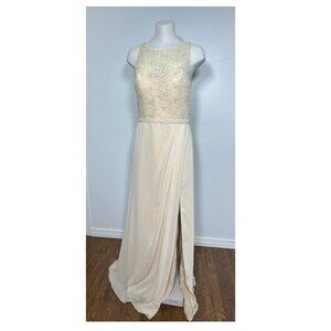 Morilee 21533 Beaded Lace Bridesmaid Gown, Champagne (Size 12)